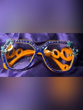 Rhinestone Accent Orange & Blue Statement Glasses